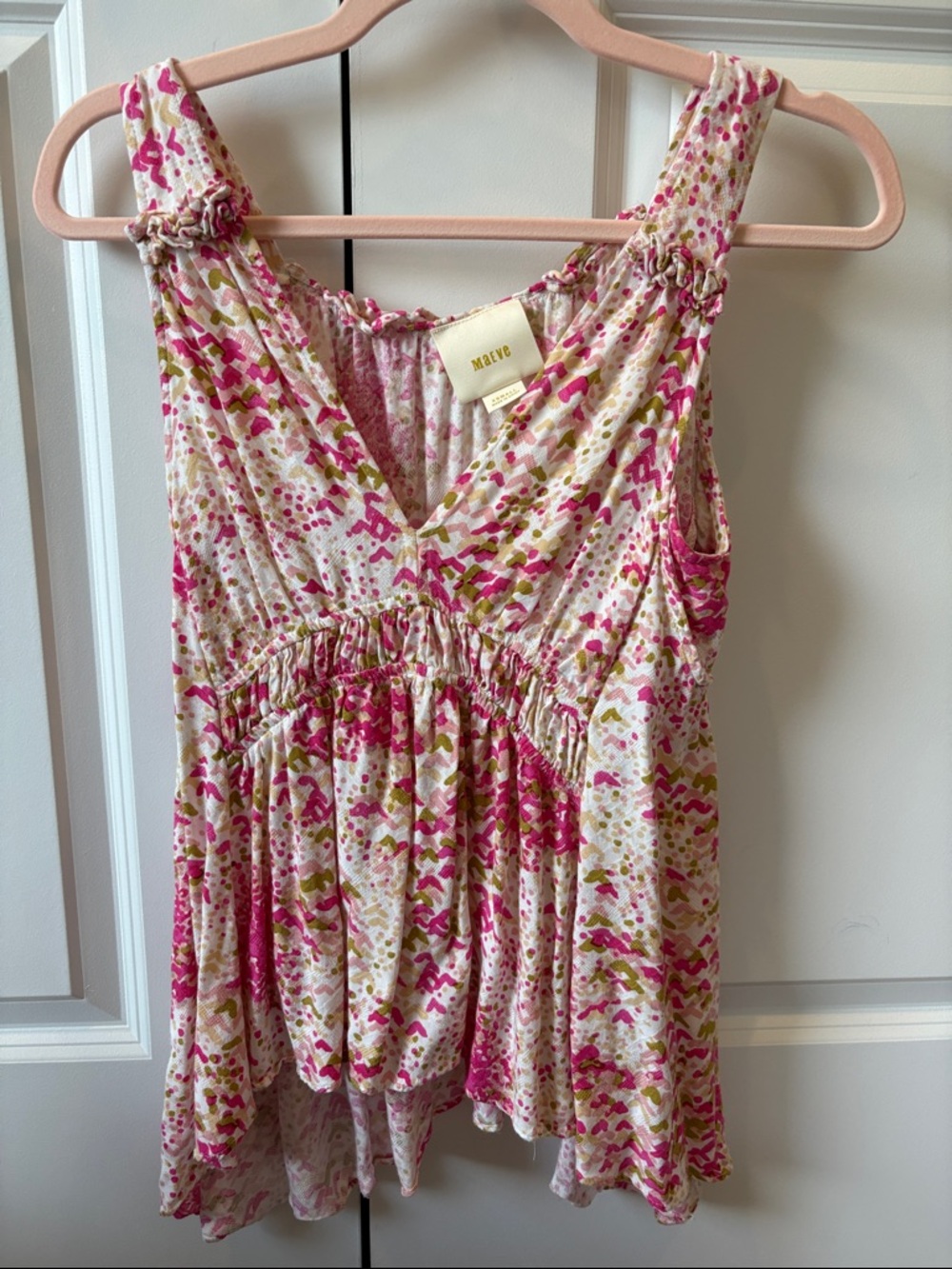 Maeve Pink & Olive V-Neck Smocked Waist Tank